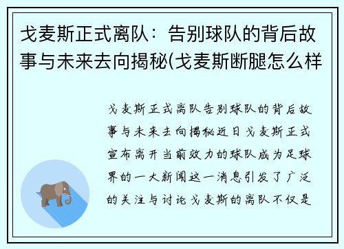 戈麦斯正式离队：告别球队的背后故事与未来去向揭秘(戈麦斯断腿怎么样了)