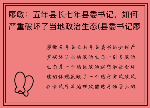 廖敏：五年县长七年县委书记，如何严重破坏了当地政治生态(县委书记廖卓文)